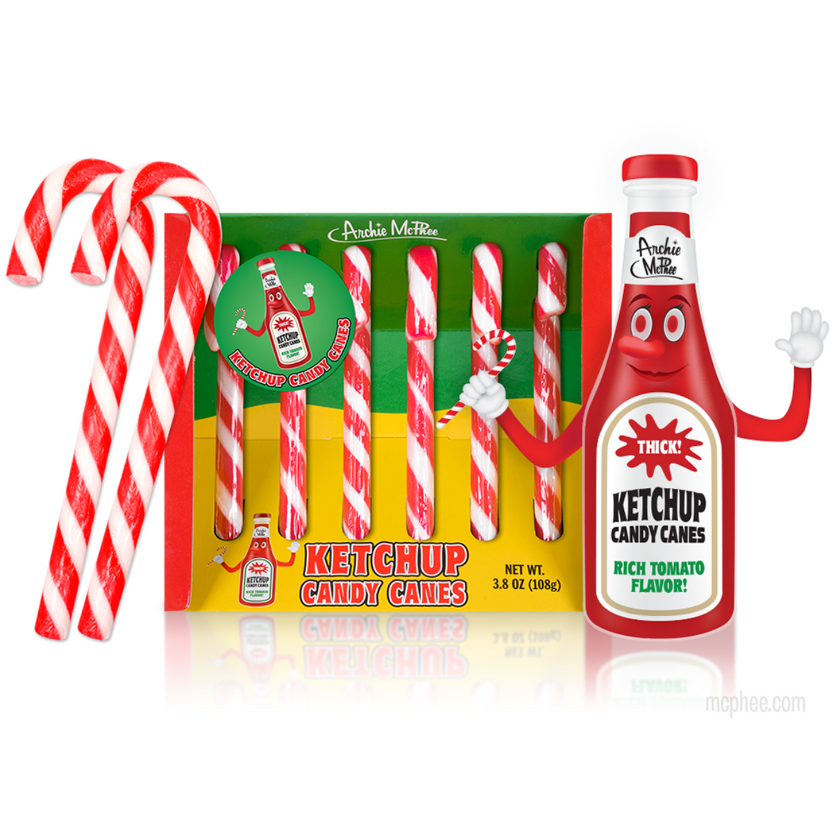 Archie McPhee Ketchup Flavored Candy Canes 3.8oz 12ct