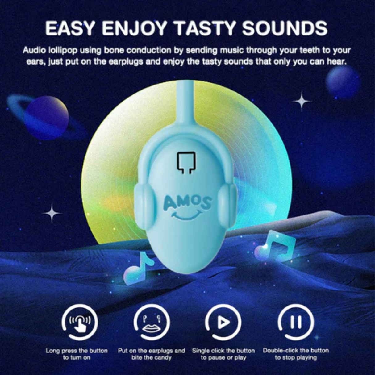 Amos Tasty Sounds Blueberry Hip Hop Lollipop 0.42oz 12ct