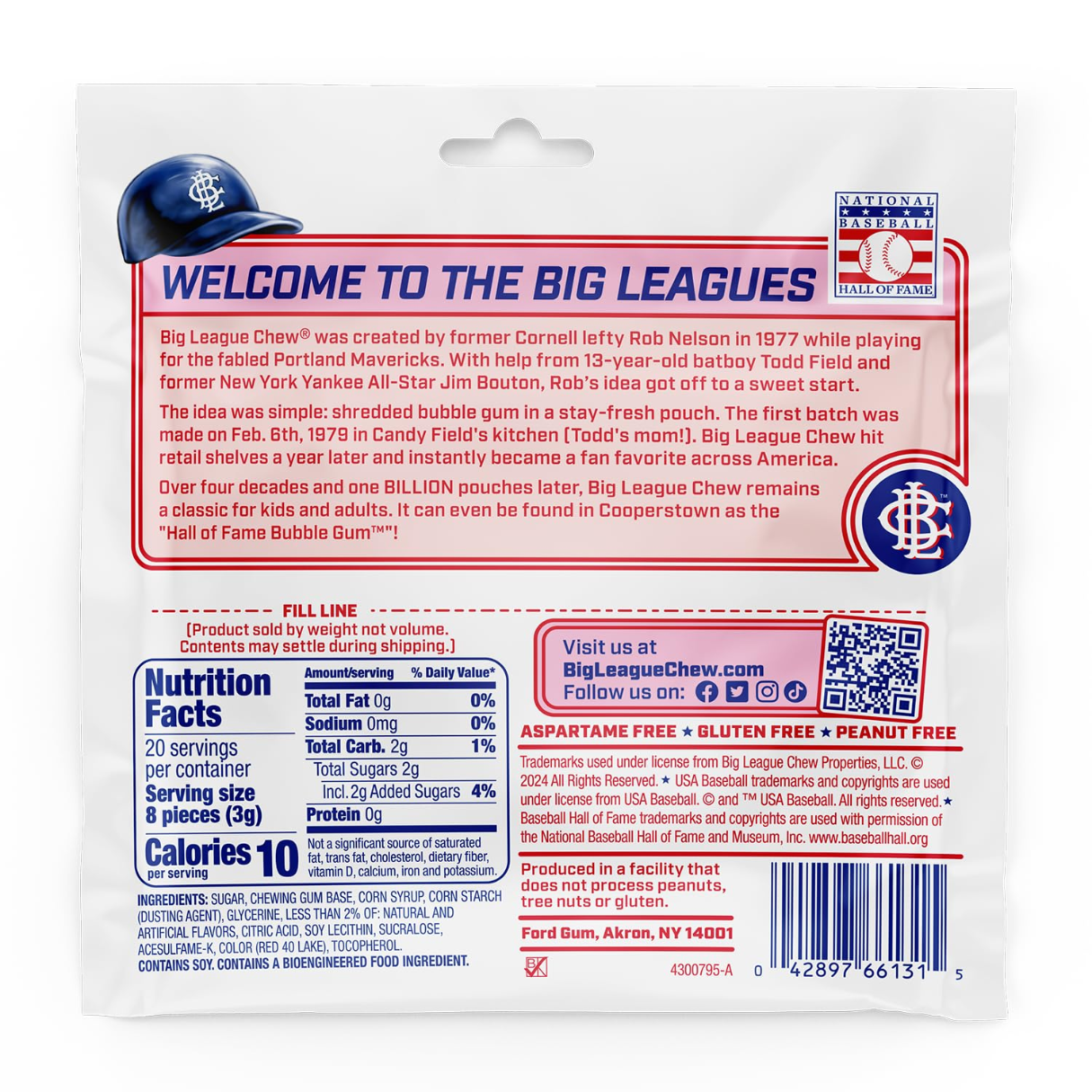 Big League Chew packaging with product description and branding elements.