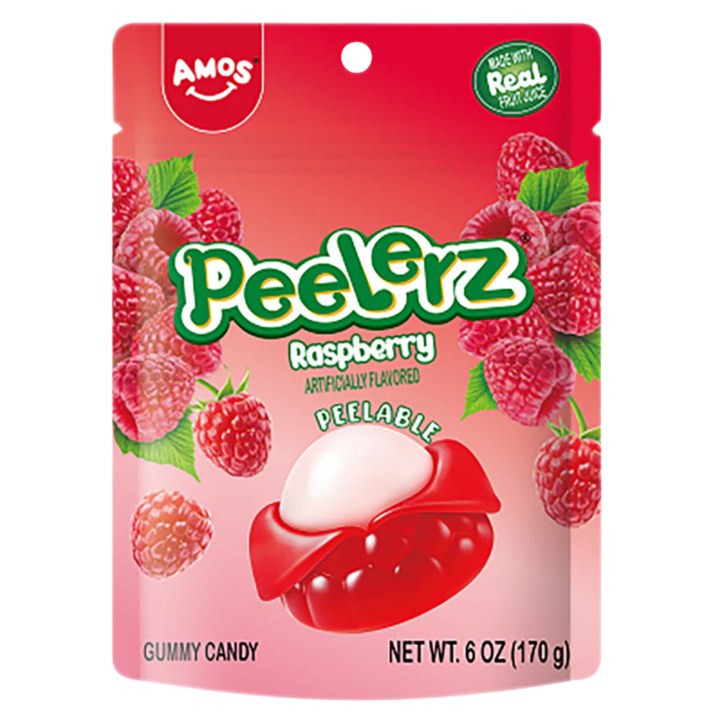 AMOS Peelerz Peelable Raspberry Gummy Candy 6oz 12ct