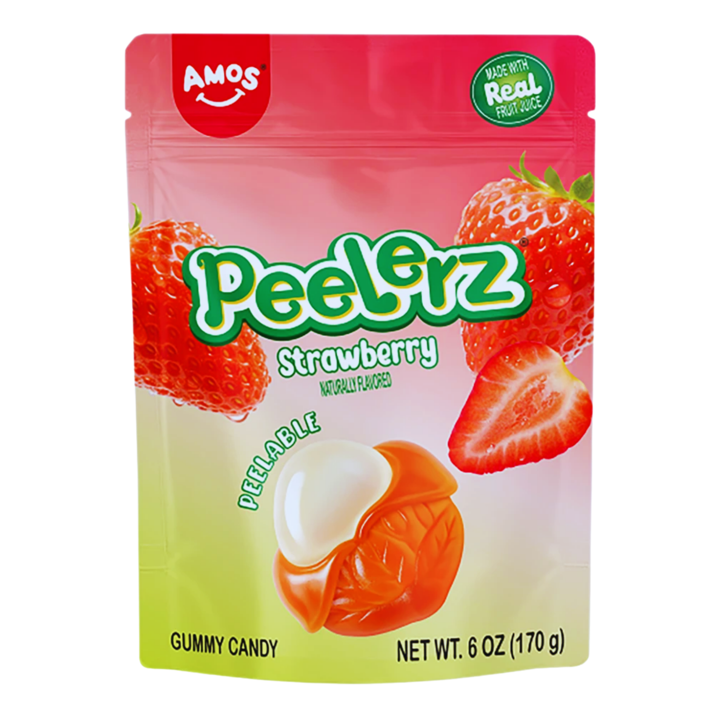 AMOS Peelerz Strawberry Gummy Candy Peg Bag 6oz 12ct