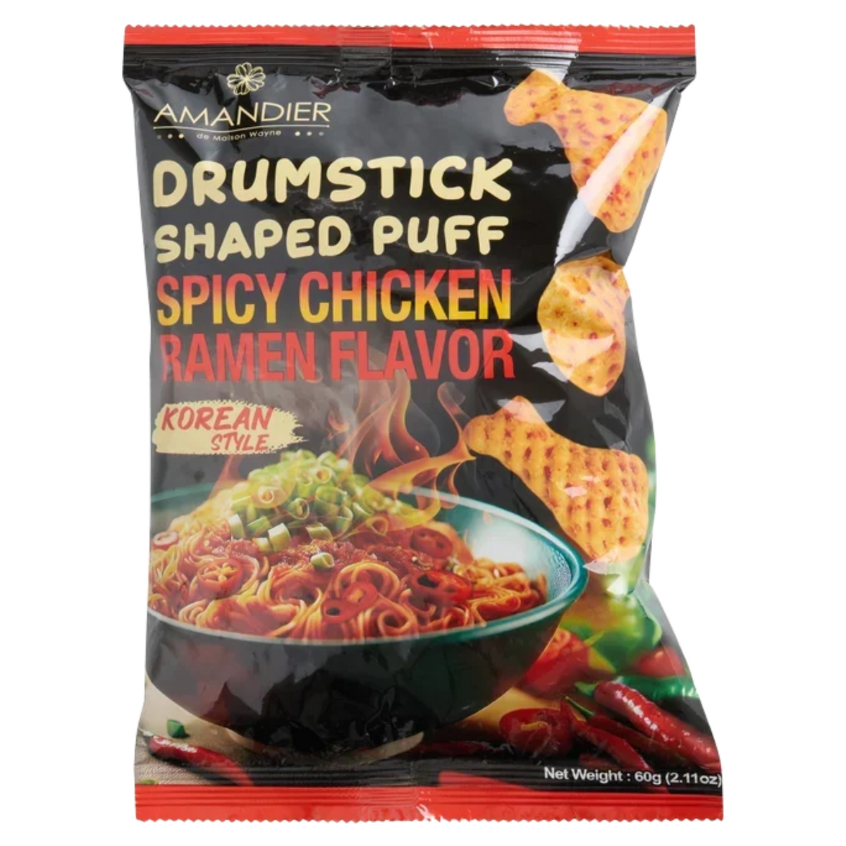Amandier Spicy Ramen Chicken Korean Drumstick Shaped Puffs 60g 12ct