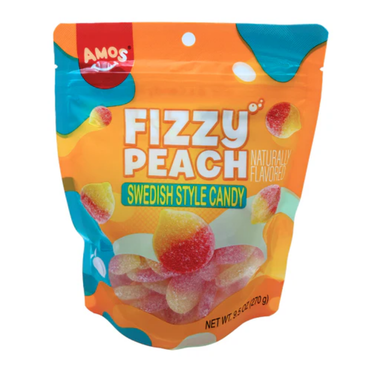 Amos Fizzy Peach Swedish 9.5oz 12ct