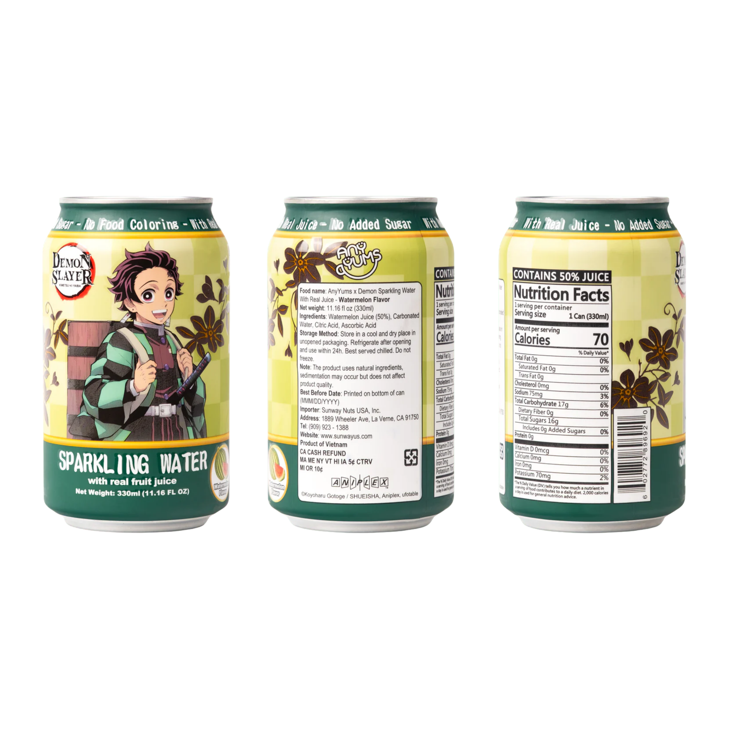 AnyYums Demon Slayer Watermelon Sparkling Water 11.16oz 24ct