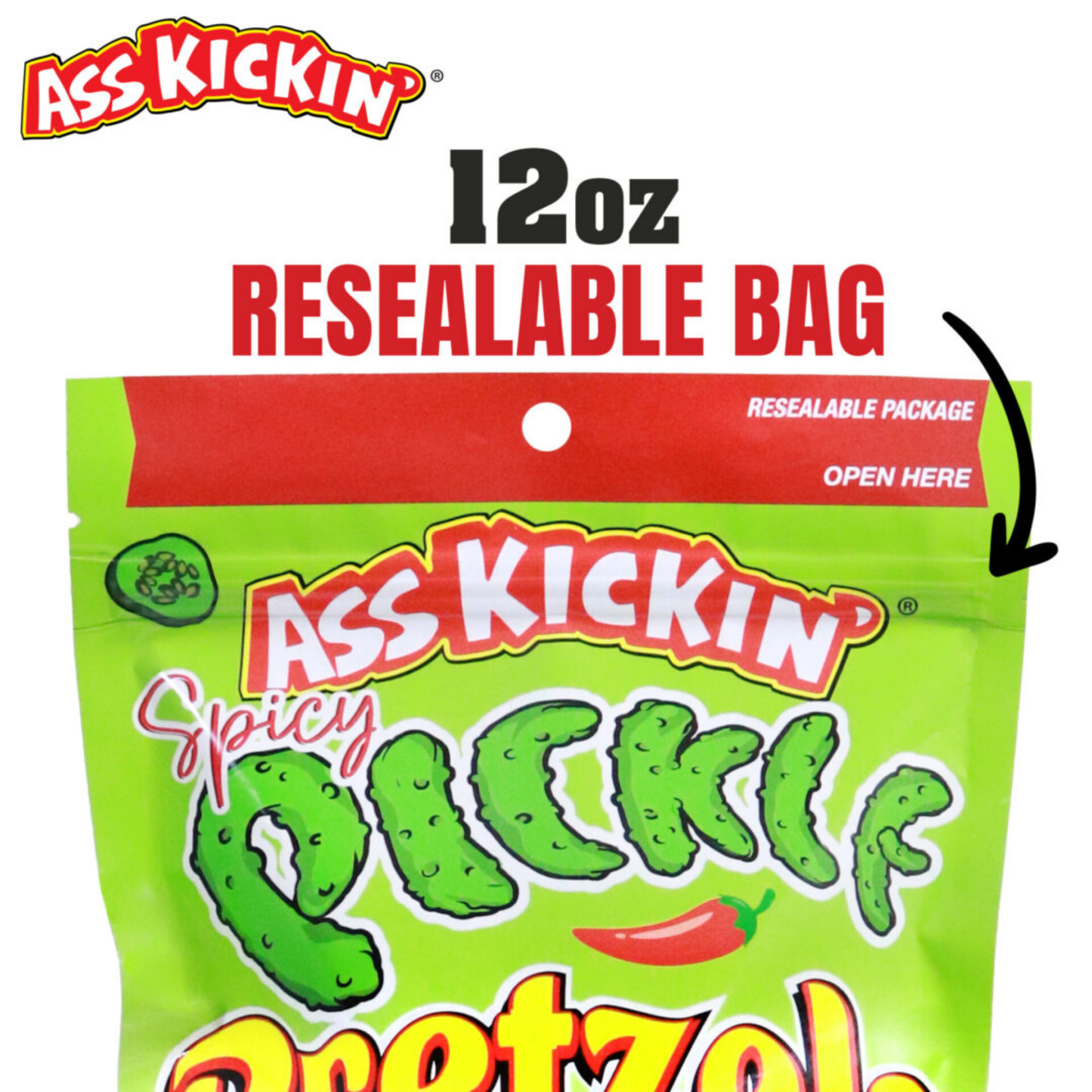 Ass Kickin Pickle Pretzels Peg Peg Bag 12oz 12ct