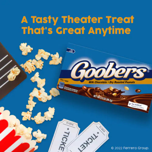 Goobers Candy Theater Box featuring roasted peanuts covered in smooth milk chocolate in a classic theater-box candy format.