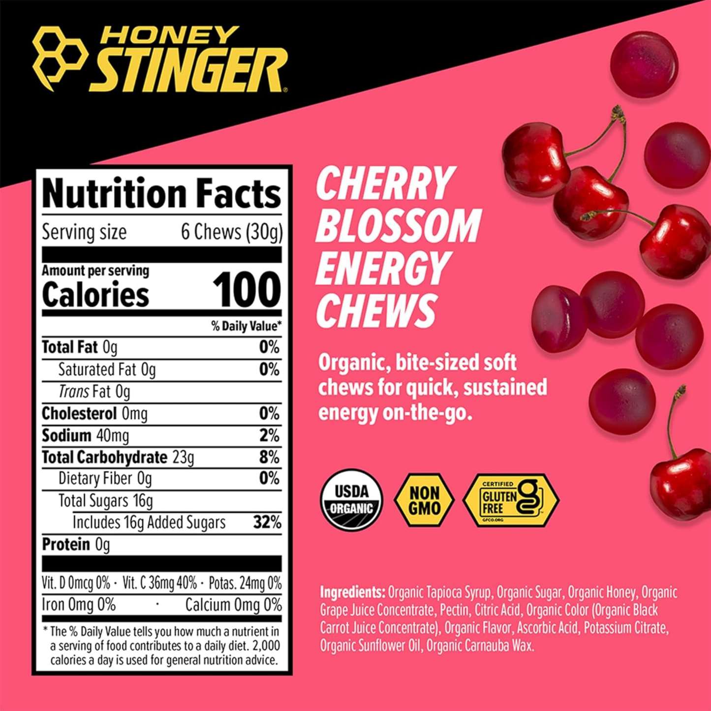 Honey Stinger Classic Cherry Blossom Energy Chews 1.8oz 12ct