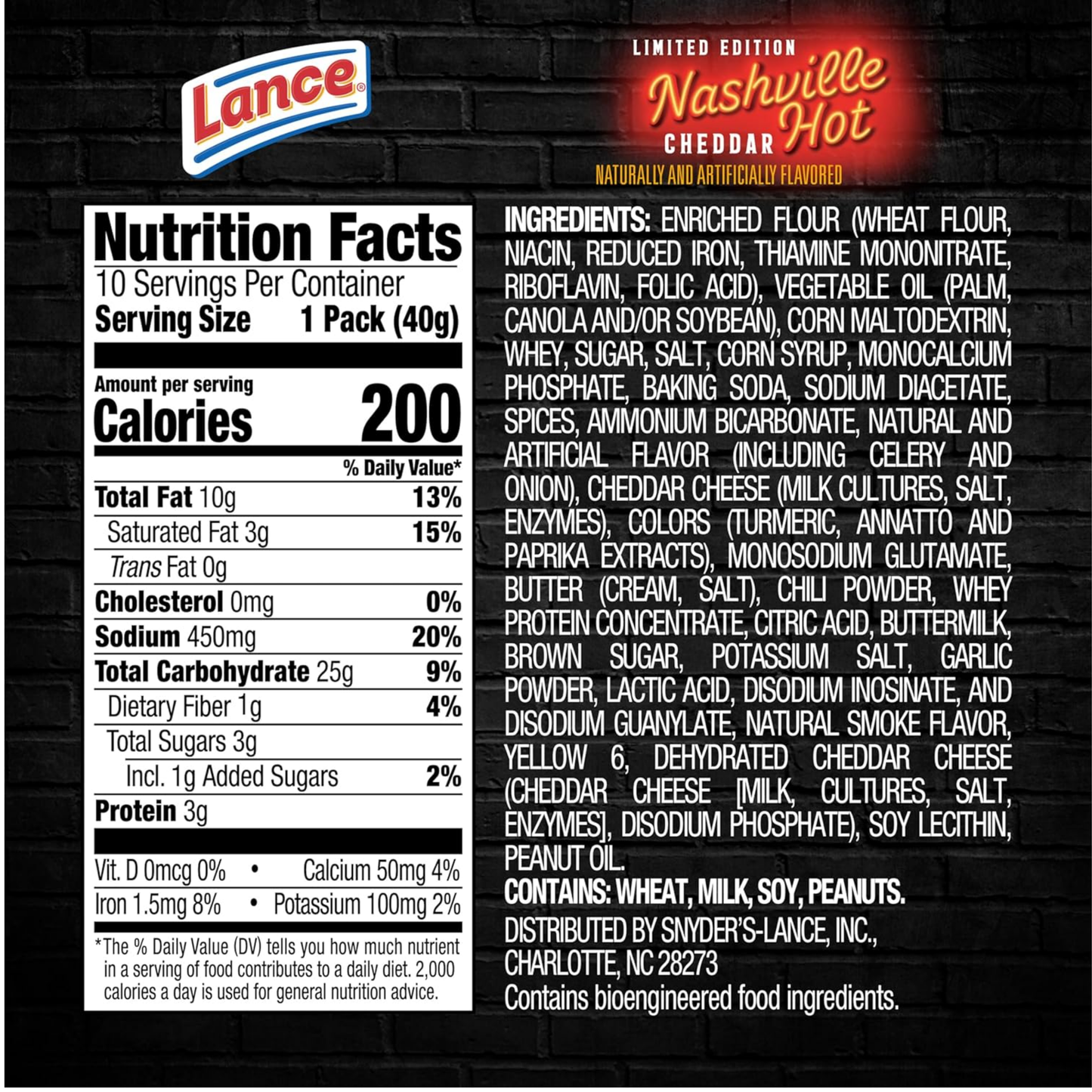 Lance Nashville Hot Cheddar Sandwich Crackers 1.41oz 10ct ($5.00/pc)