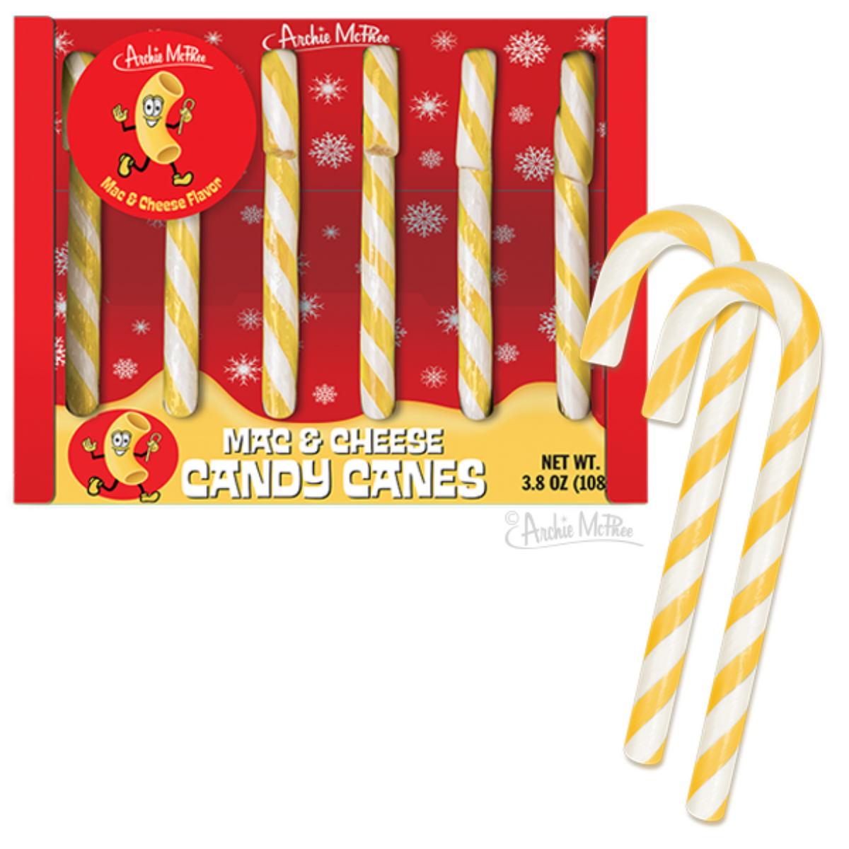 Archie McPhee Mac & Cheese Flavored Candy Canes 3.8oz 12ct