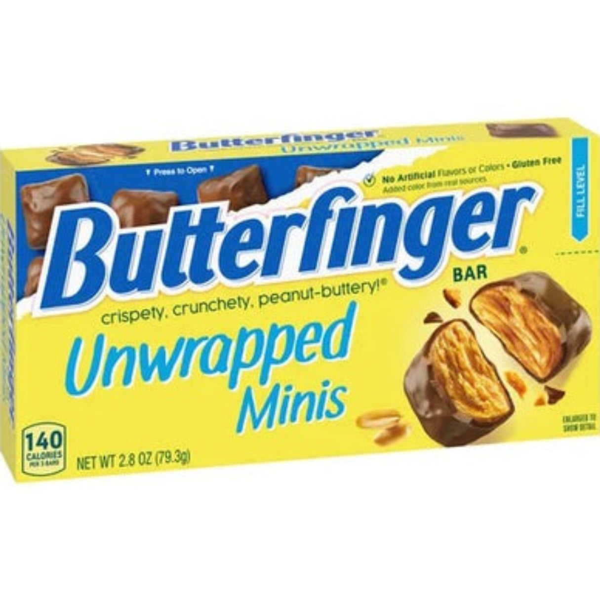 A box of Butter Finger Mini's Unwrapped Theater Box, displaying the mini cereal bars.