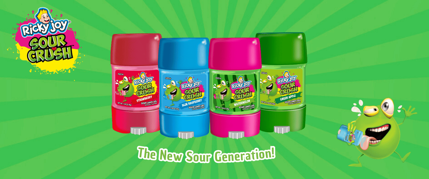Ricky Joy Sour Crush Gel Blue Raspberry and Strawberry Flavors 1.59oz - 48ct