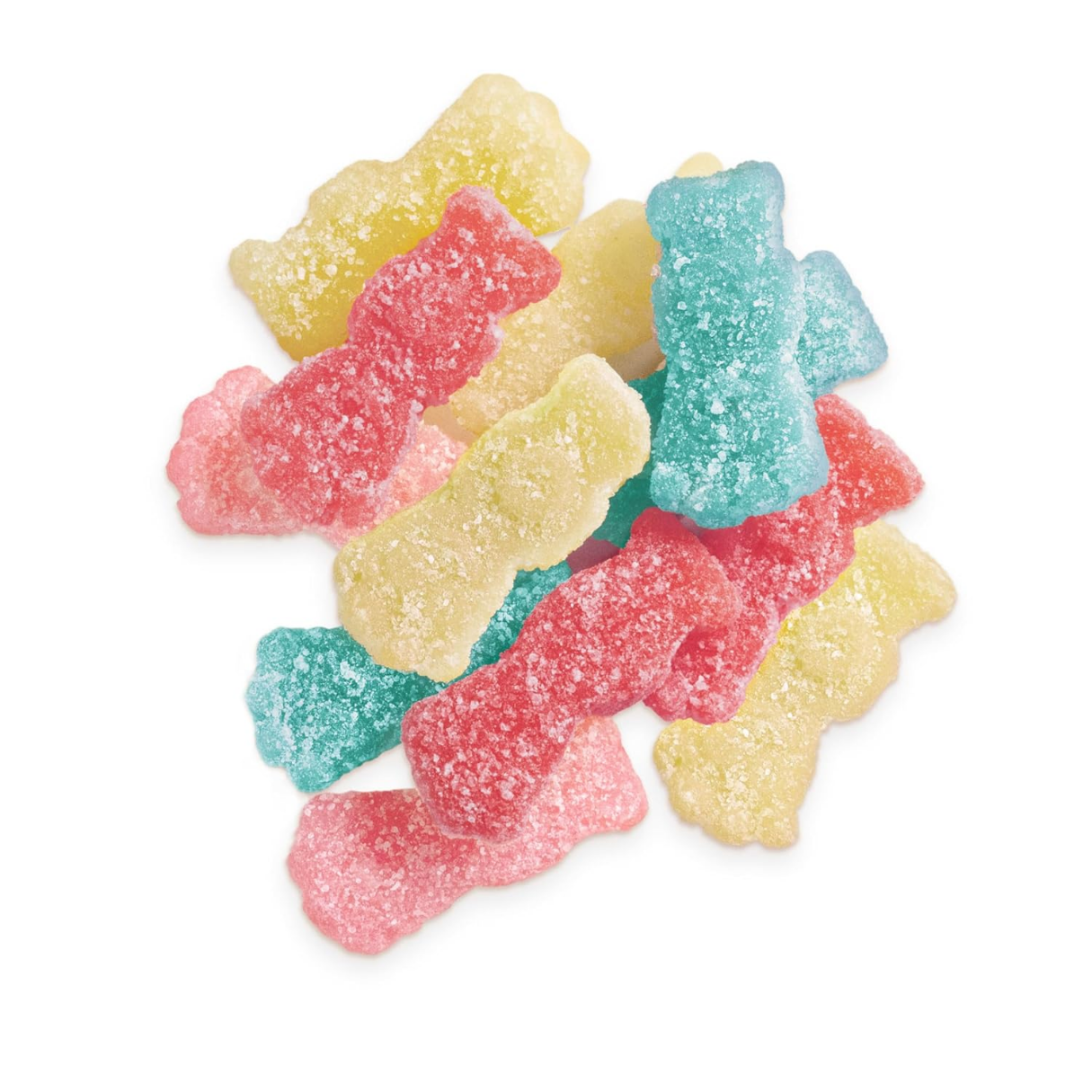 Colorful gummy bears on a white background