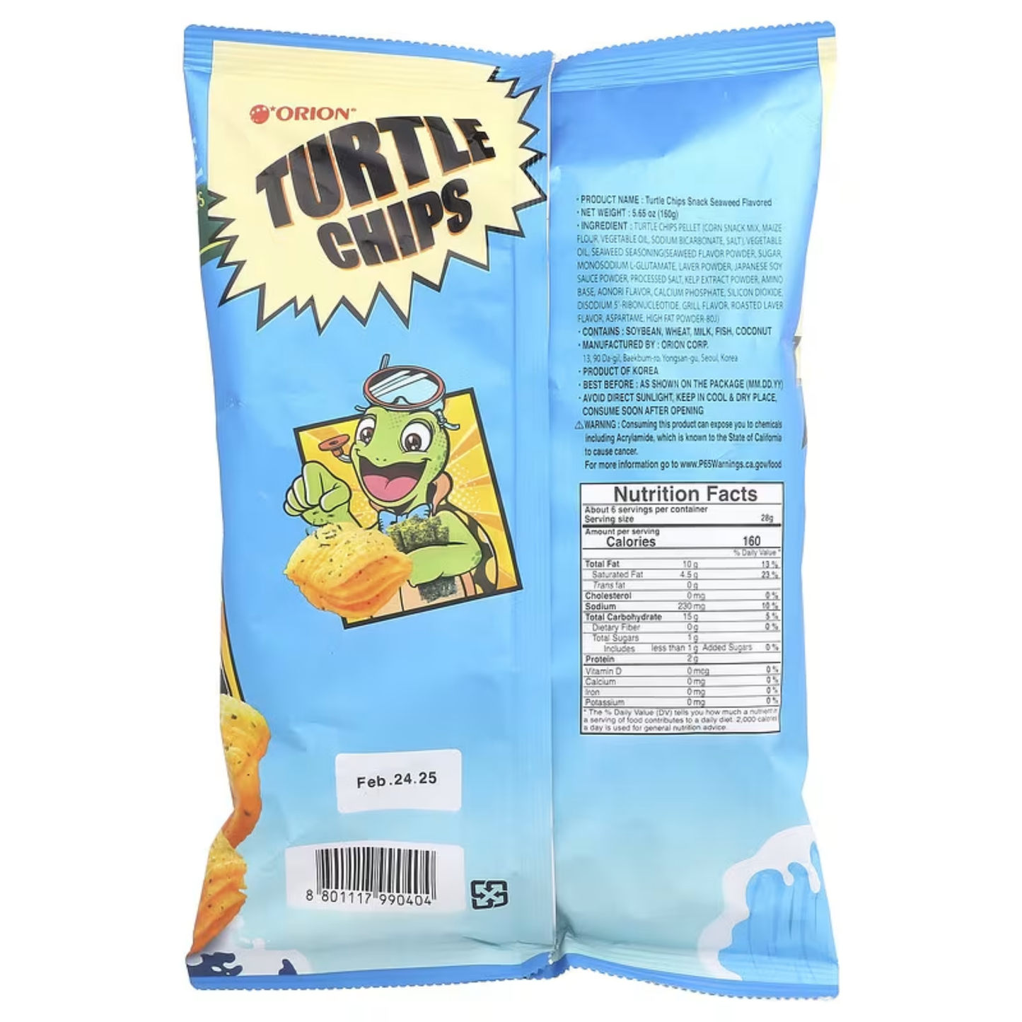Turtle Chips Seaweed 160g (5.65oz) 12ct ($4.75/pc)