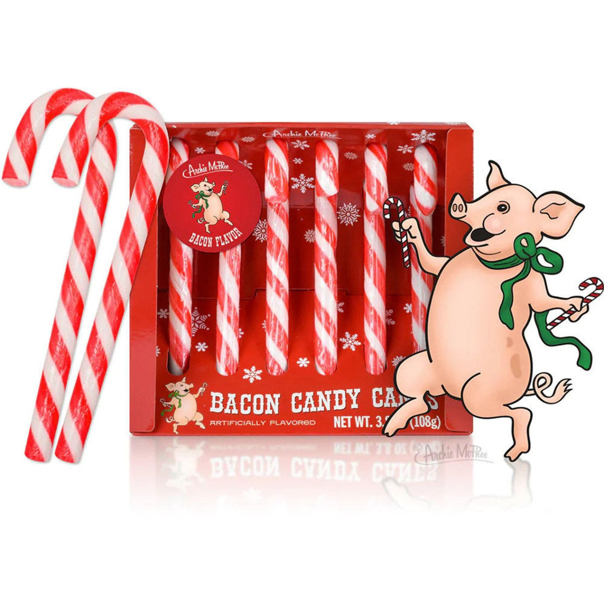 Archie McPhee Bacon Candy Canes 3.8oz 12ct