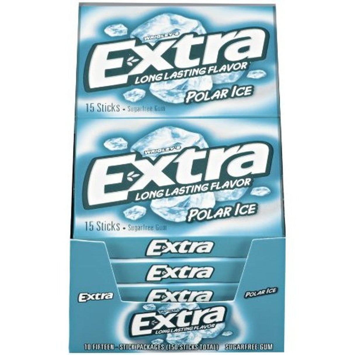 A box of Extra brand sugar-free gum with a polar ice flavor.