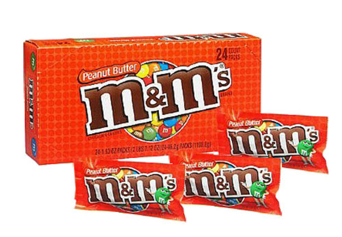 A package of M&M's Peanut Butter Chocolate Candy with the M&M's logo and a cartoon peanut character on the front.