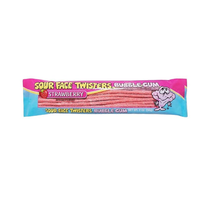Sour Face Twisters Bubble Gum Strawberry 2oz  - 12ct