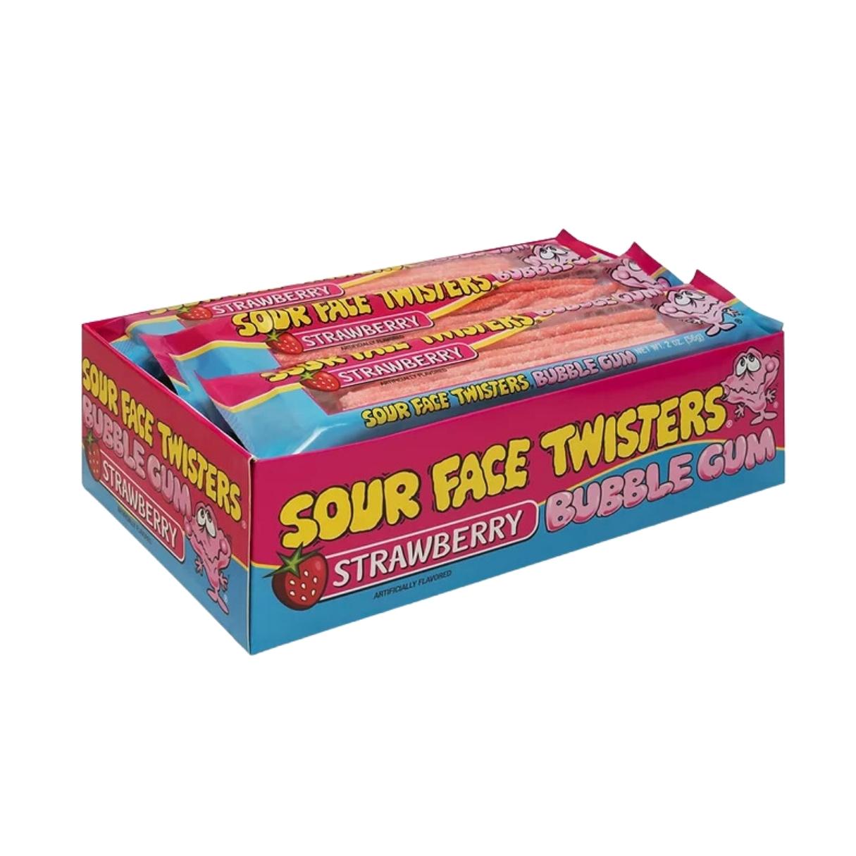 Sour Face Twisters Bubble Gum Strawberry 2oz  - 12ct