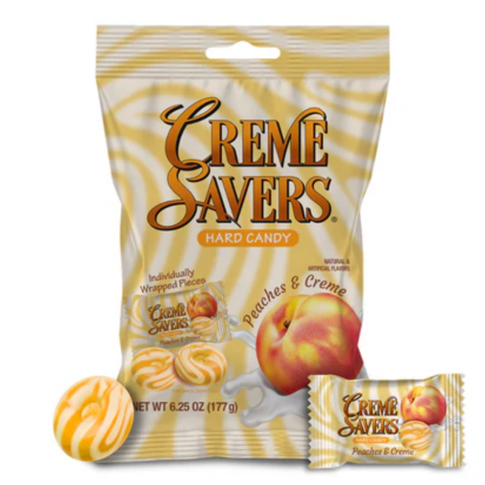 Creme Savers Peaches & Creme Hard Candy Peg Bag 6.25oz - 12ct