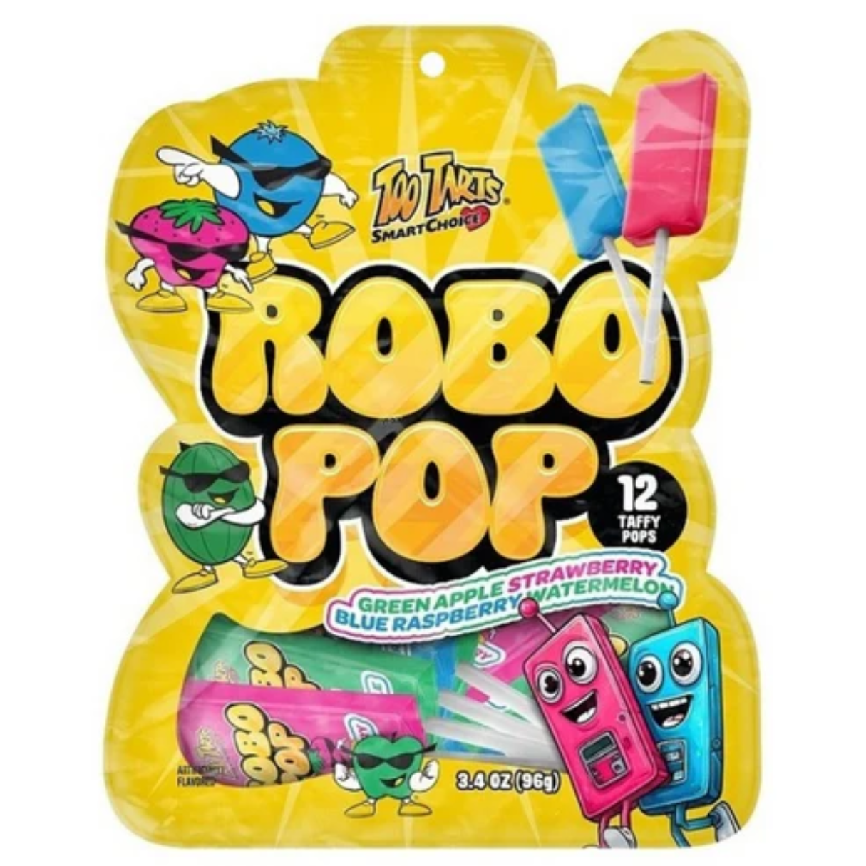 Too Tarts Robo Pops Taffy Pops 3.4oz - 12ct
