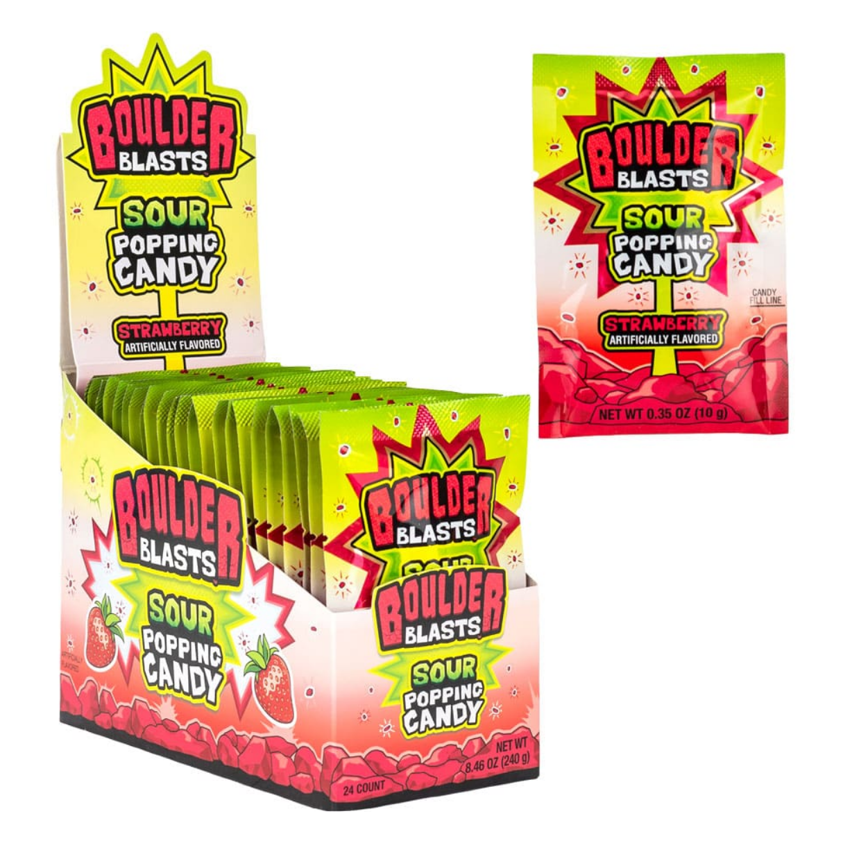 Koko's Boulder Blast Sour Strawberry Popping Candy .35oz - 12ct