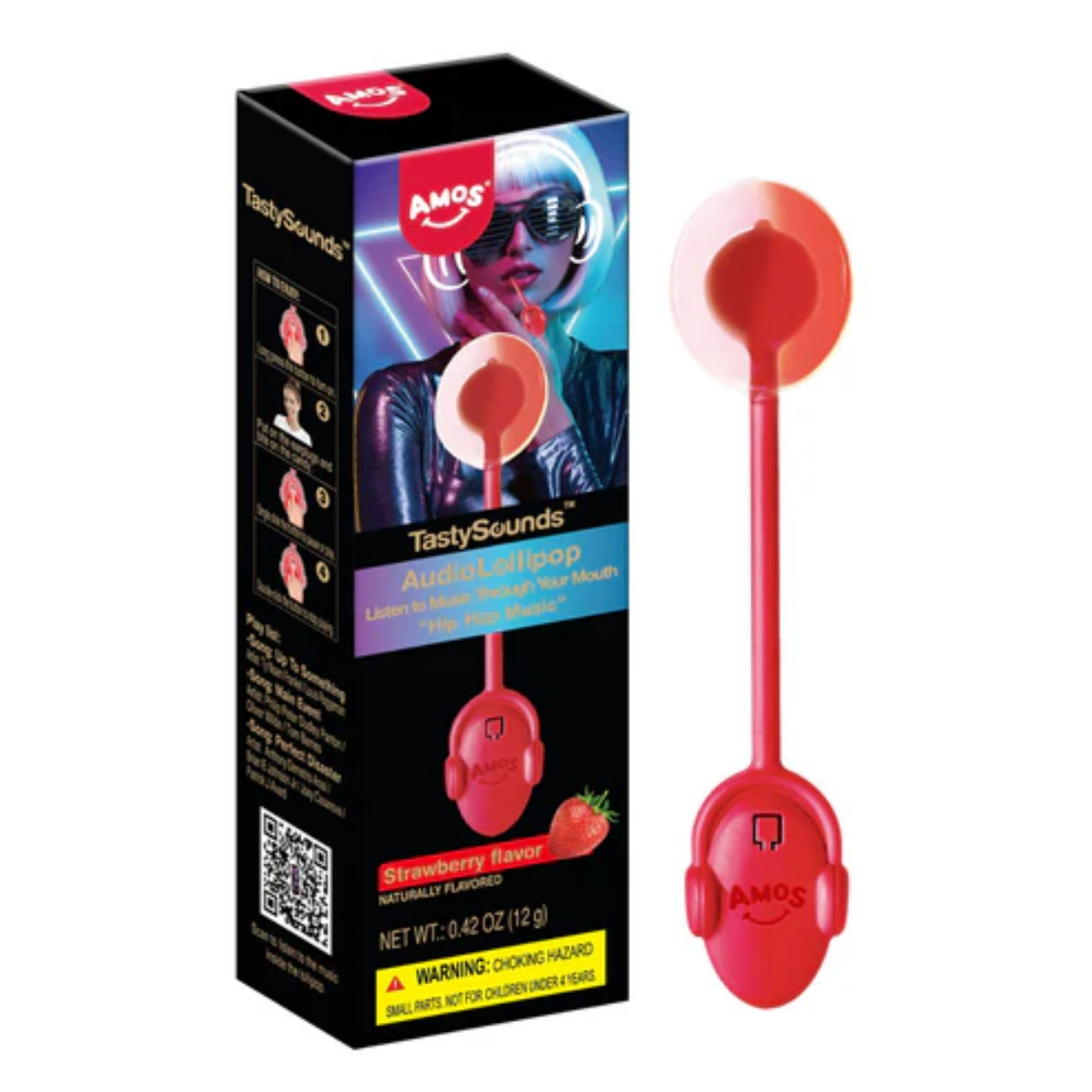 Amos Tasty Sounds Lollipop Strawberry Hip Hop 0.42oz - 12ct