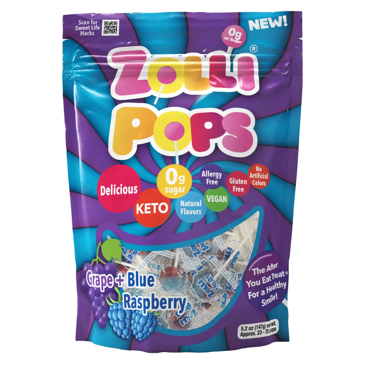 Zollipops Blue Raspberry & Grape Swirl  5.2 oz - 24ct