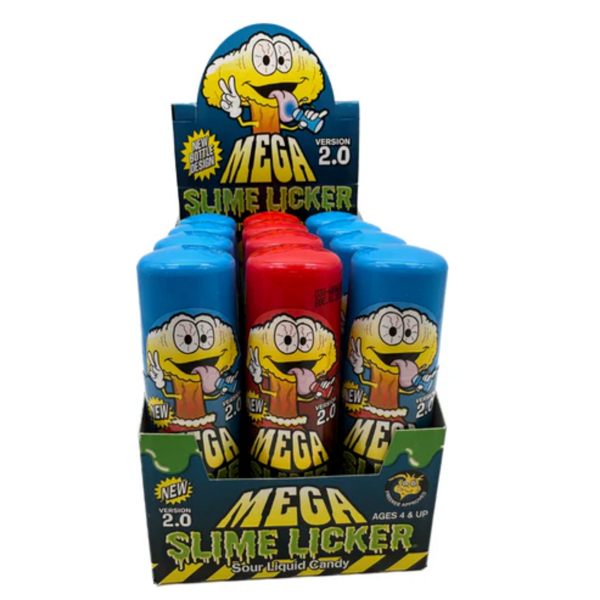 Mega Slime Licker 2.0 Blue Razz & Strawberry Liquid Sour Candy 3oz-12ct
