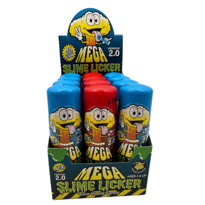 Mega Slime Licker 2.0 Blue Razz & Strawberry Liquid Sour Candy 3oz-12ct