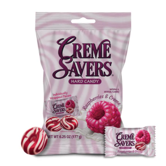 Creme Savers Raspberries & Creme Hard Candy Peg bag 6.25oz - 12ct