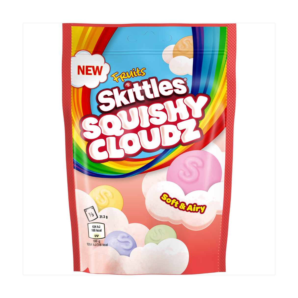 Skittles Squishy Cloudz Fruits Peg Bag 100g - 12ct