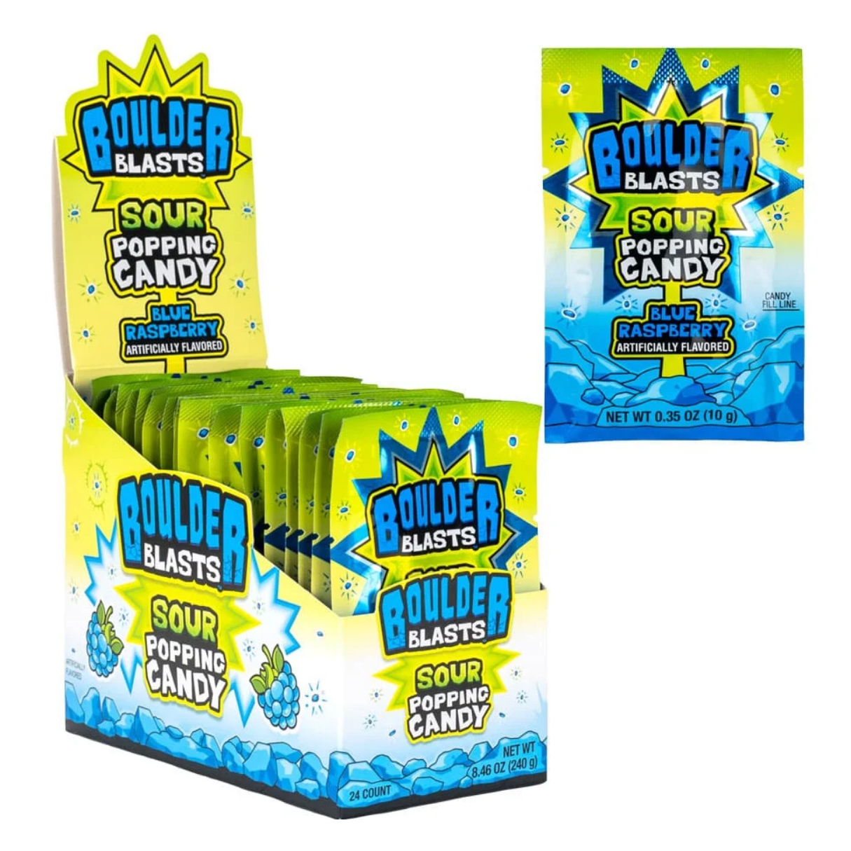 Koko's Boulder Blast Sour Blue Raspberry Popping Candy .35oz - 12ct
