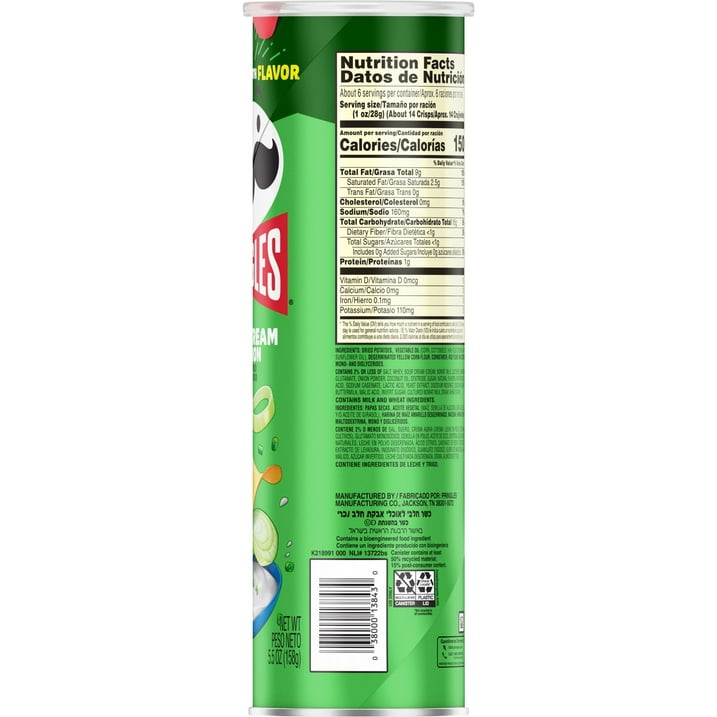 Pringles Sour Cream and Onion Potato Crisps 5.5 oz - 14ct