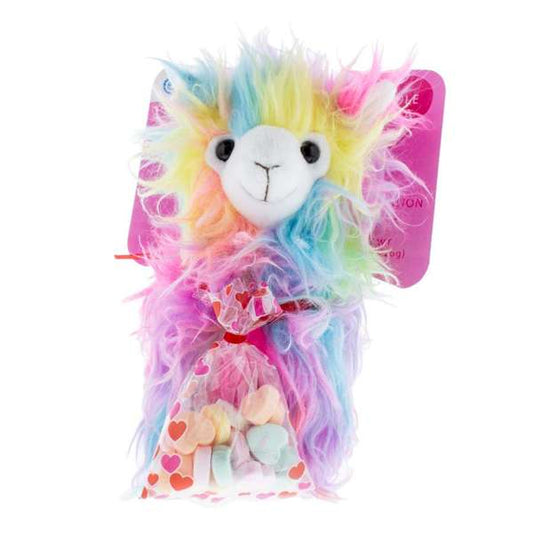 Rainbow Llama Plush with Sweet Conversation Hearts - 8ct