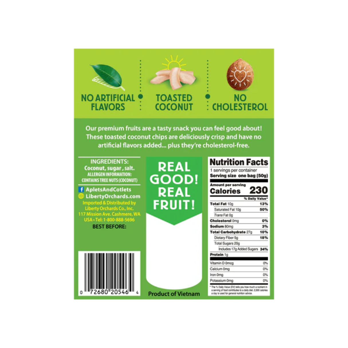 Liberty Orchards Toasted Coconut Chips Peg Bag 1.8oz - 6ct