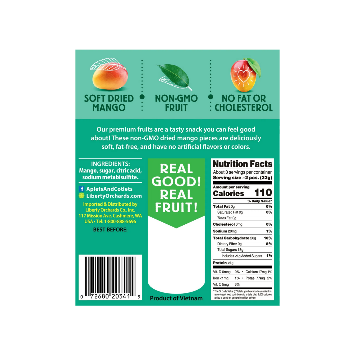 Liberty Orchards Dried Mango 3.5oz - 17ct