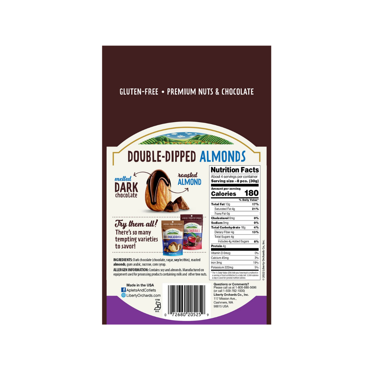 Liberty Orchards Double-Dipped Dark Chocolate Almonds 4oz - 10ct