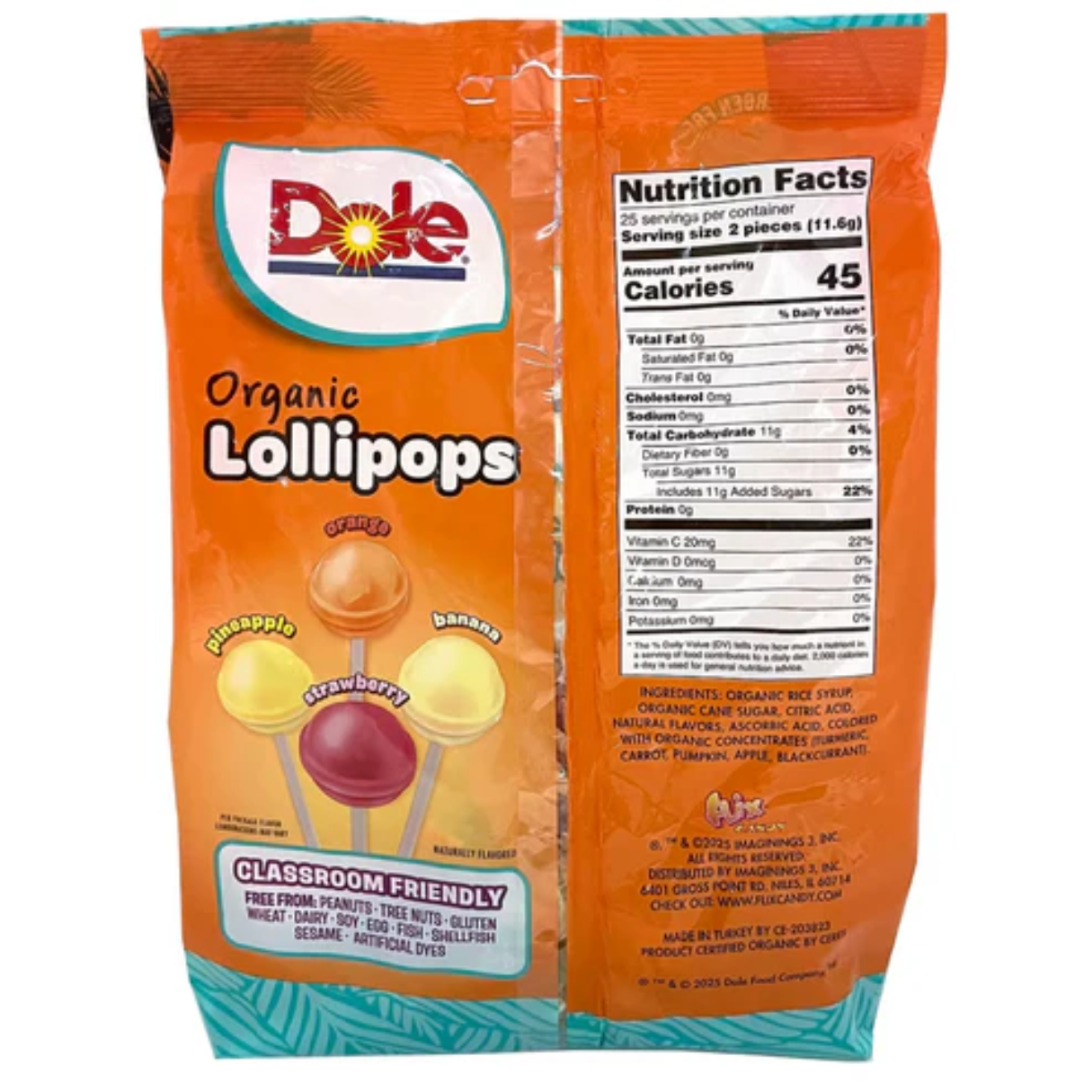 Dole Organic Lollipops 50 pops - 6ct