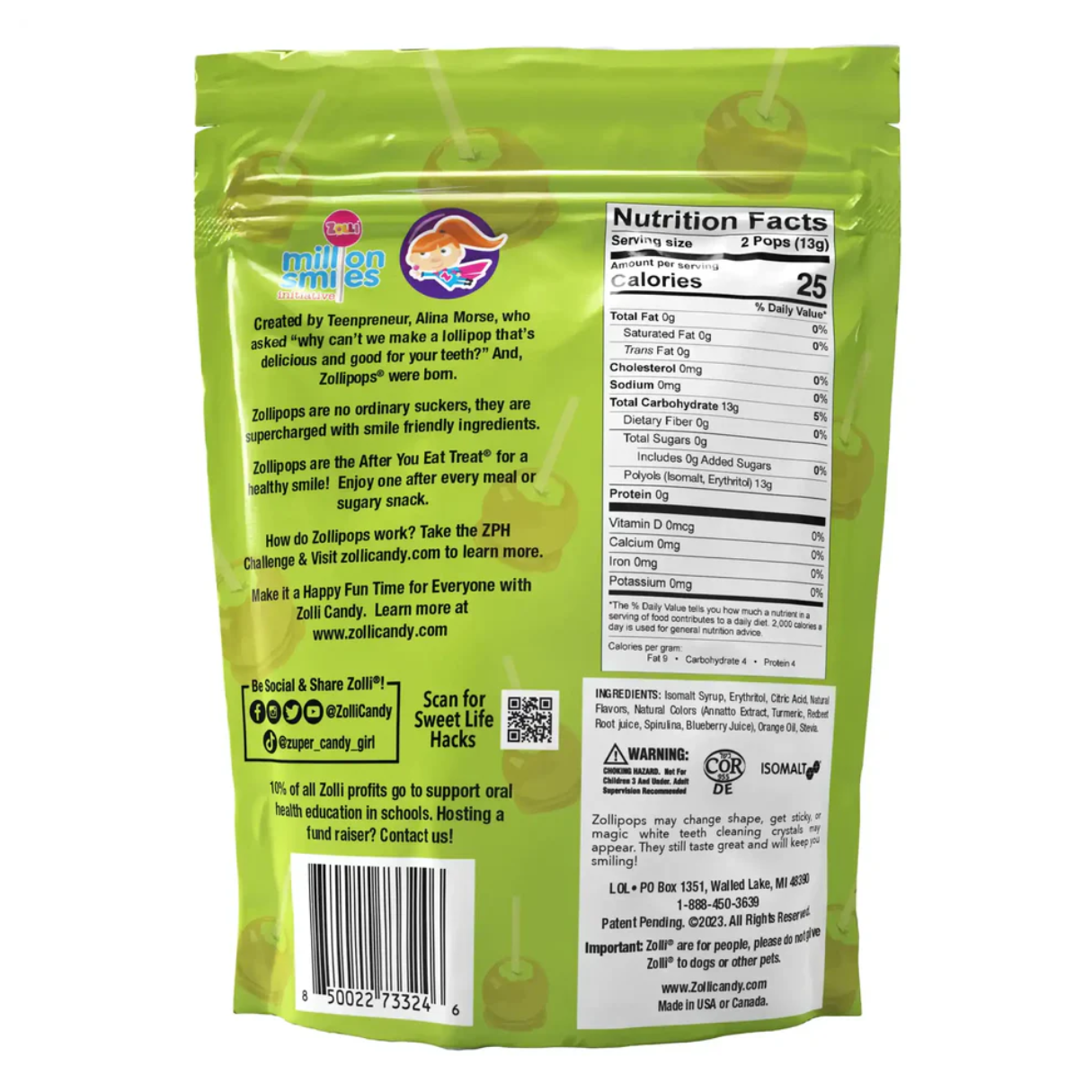 Zollipops Green Apple & Caramel 5.2 oz - 24ct