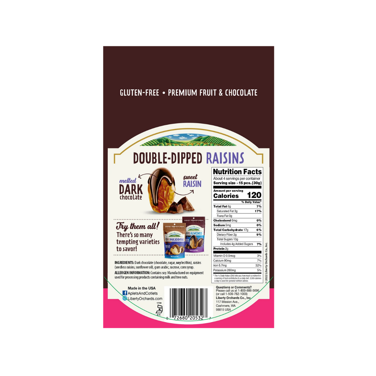 Liberty Orchards Double-Dipped Dark Chocolate Raisins 4oz - 10ct