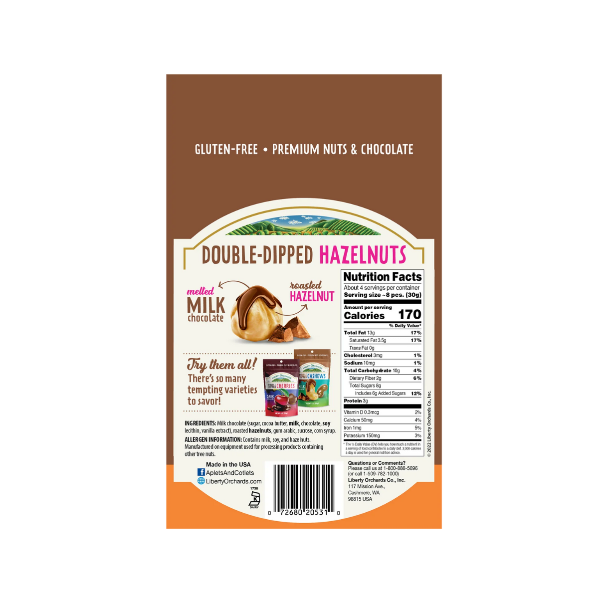 Liberty Orchards Double-Dipped Milk Chocolate Hazelnuts 4oz - 10ct