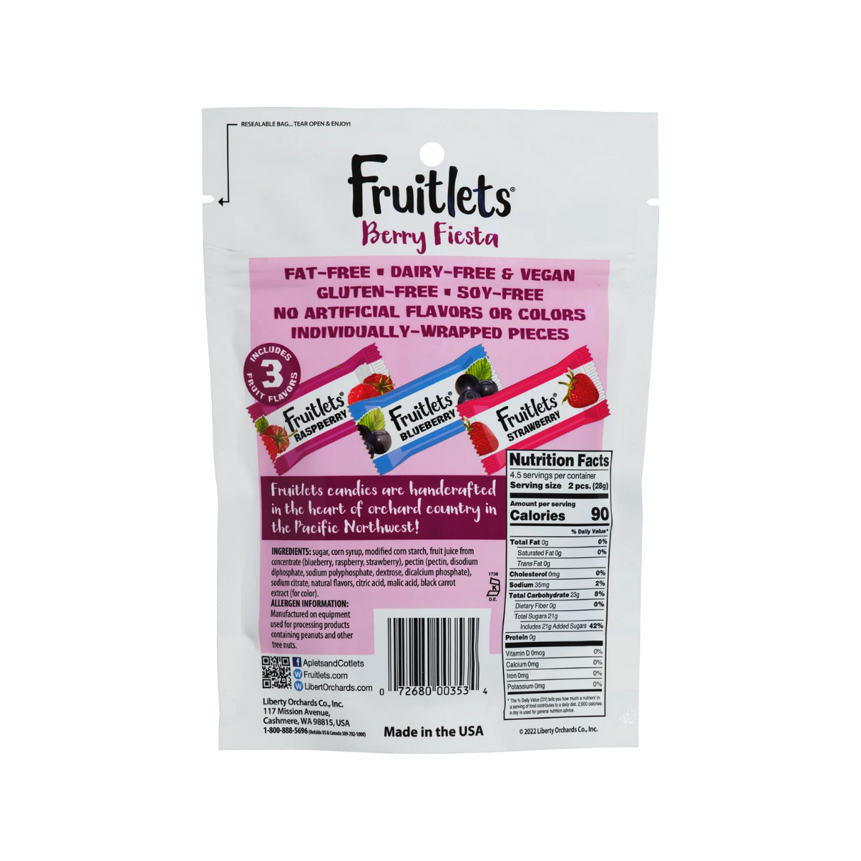 Liberty Orchards Berry Fiesta Fruitlets Peg Bag 4.5oz - 9ct