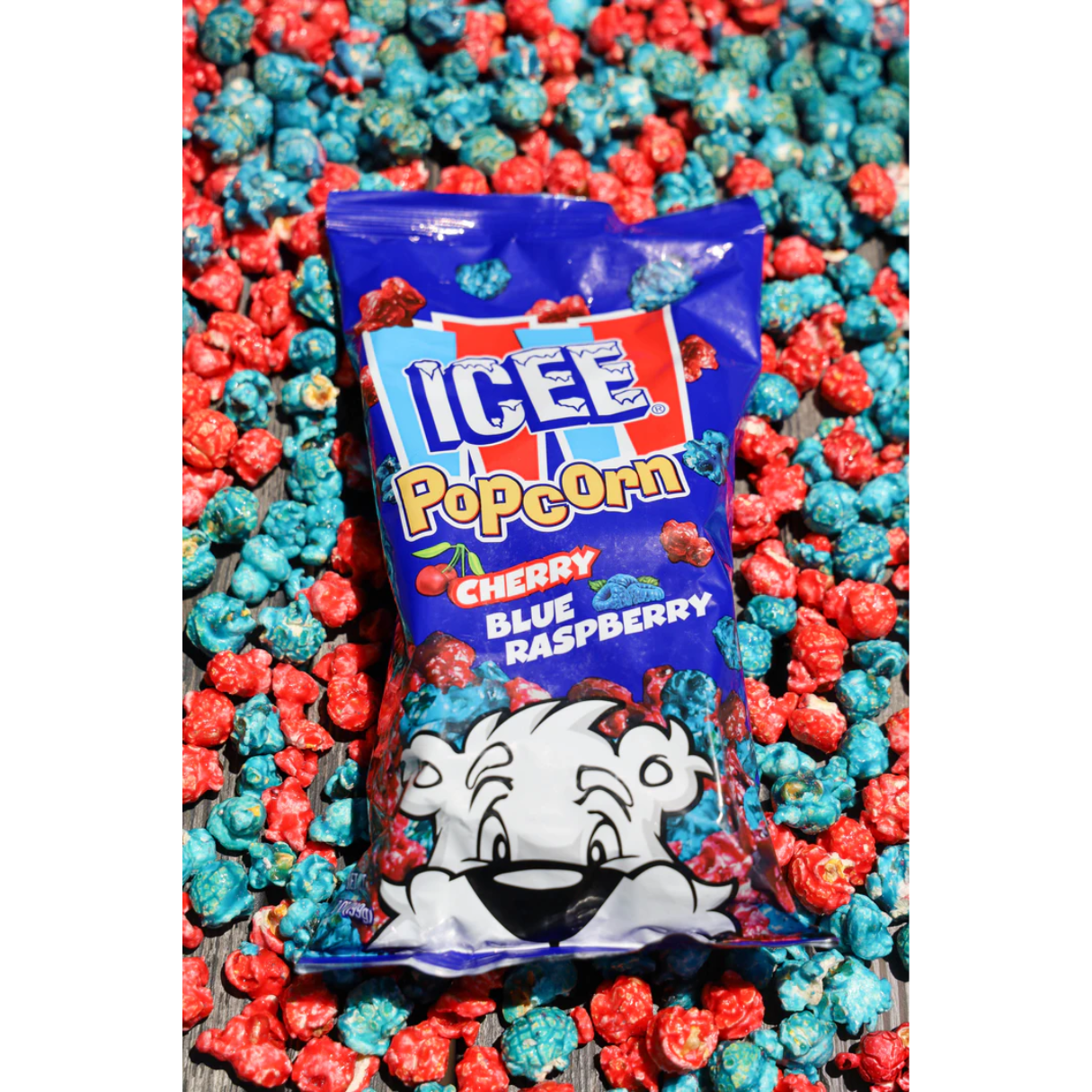 Icee Popcorn Cherry & Blue Raspberry Bags 7oz - 24ct