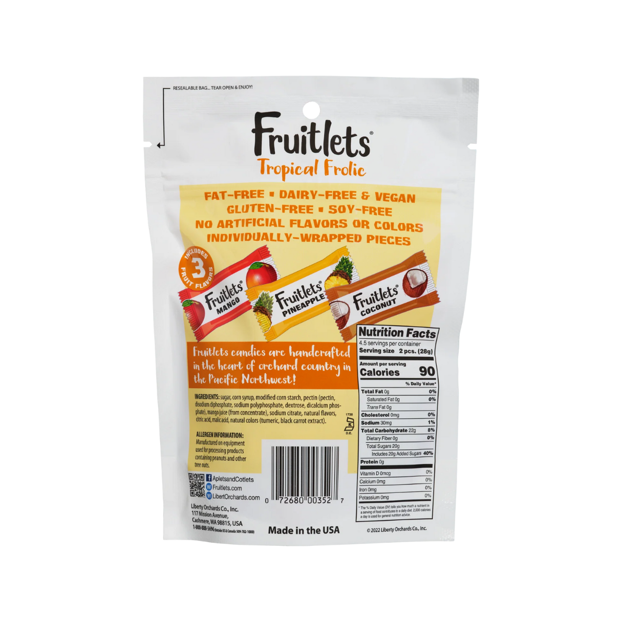 Liberty Orchards Tropical Frolic Fruitlets Peg Bag 4.5oz - 9ct