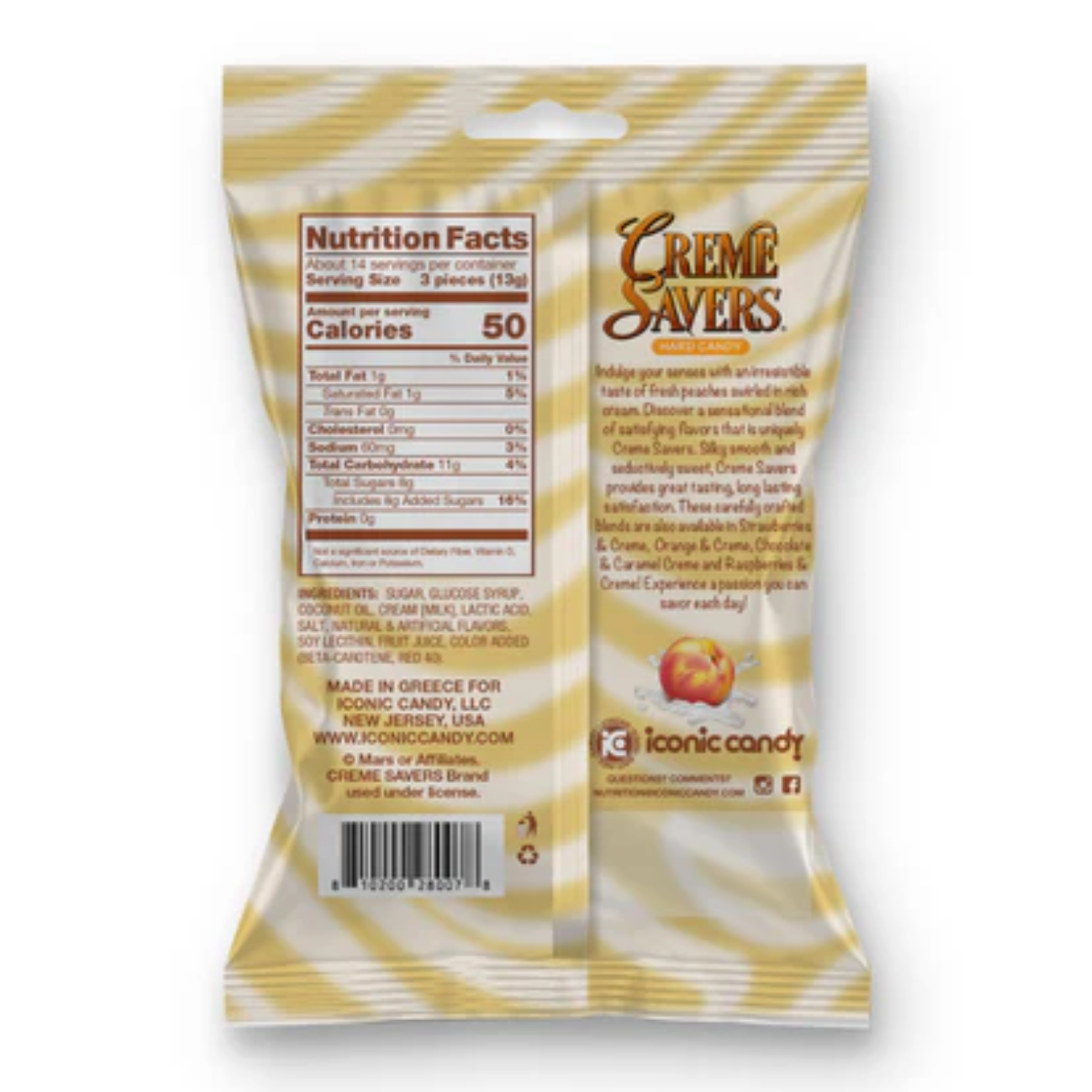 Creme Savers Peaches & Creme Hard Candy Peg Bag 6.25oz - 12ct