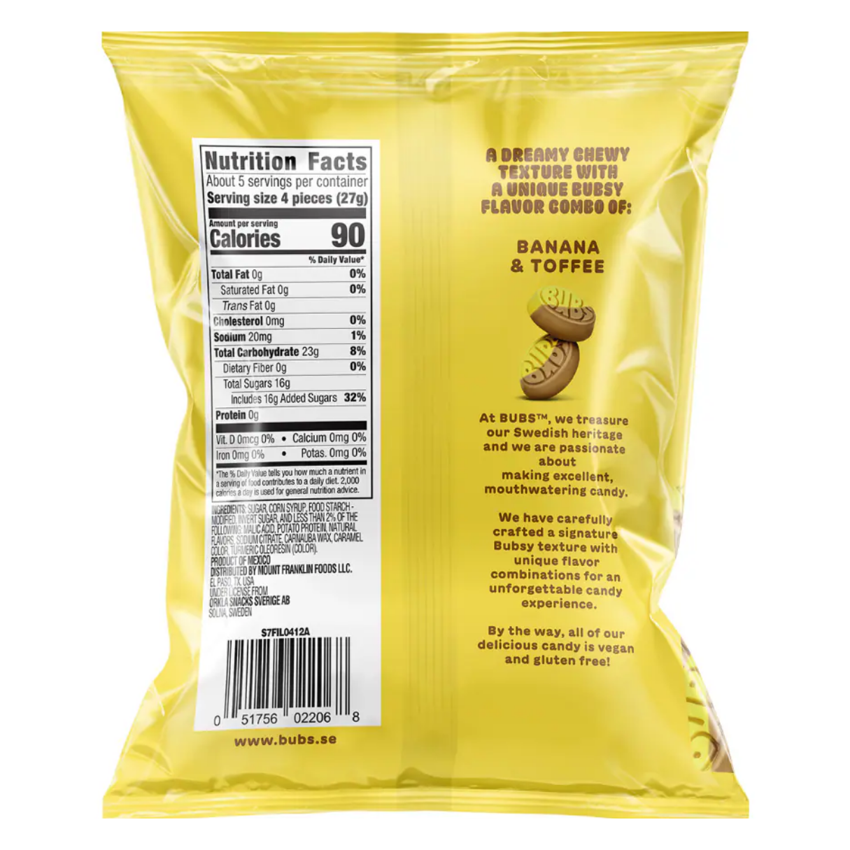 BUBS Sweet Banana Toffee Ovals Foam Candy 5.5oz - 8ct