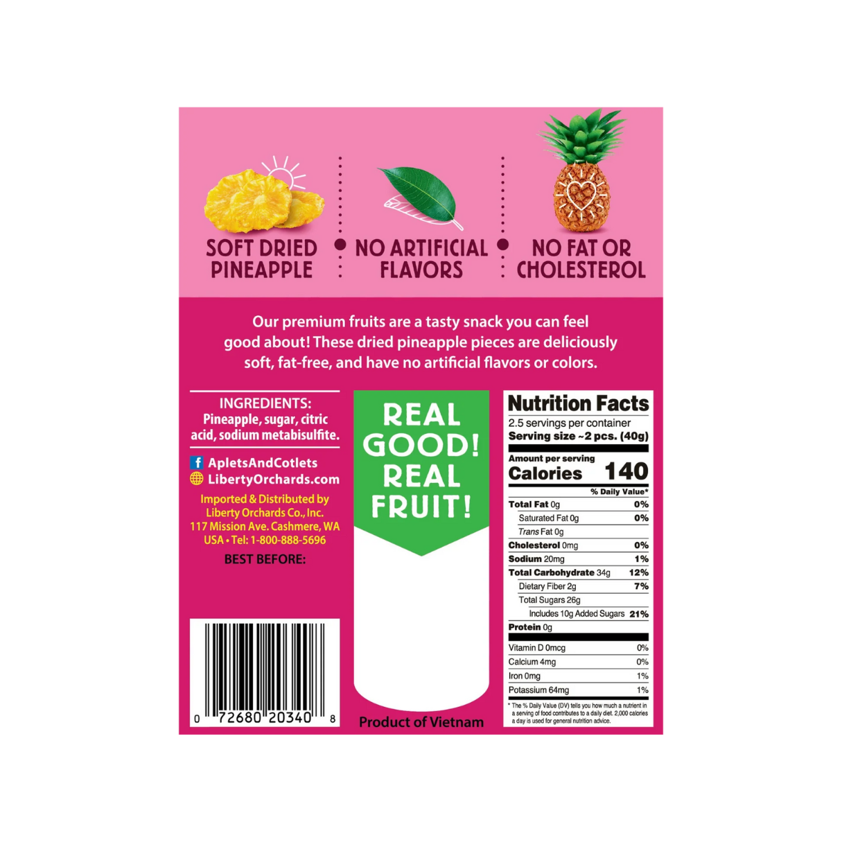 Liberty Orchards Dried Pineapple 3.5oz - 15ct