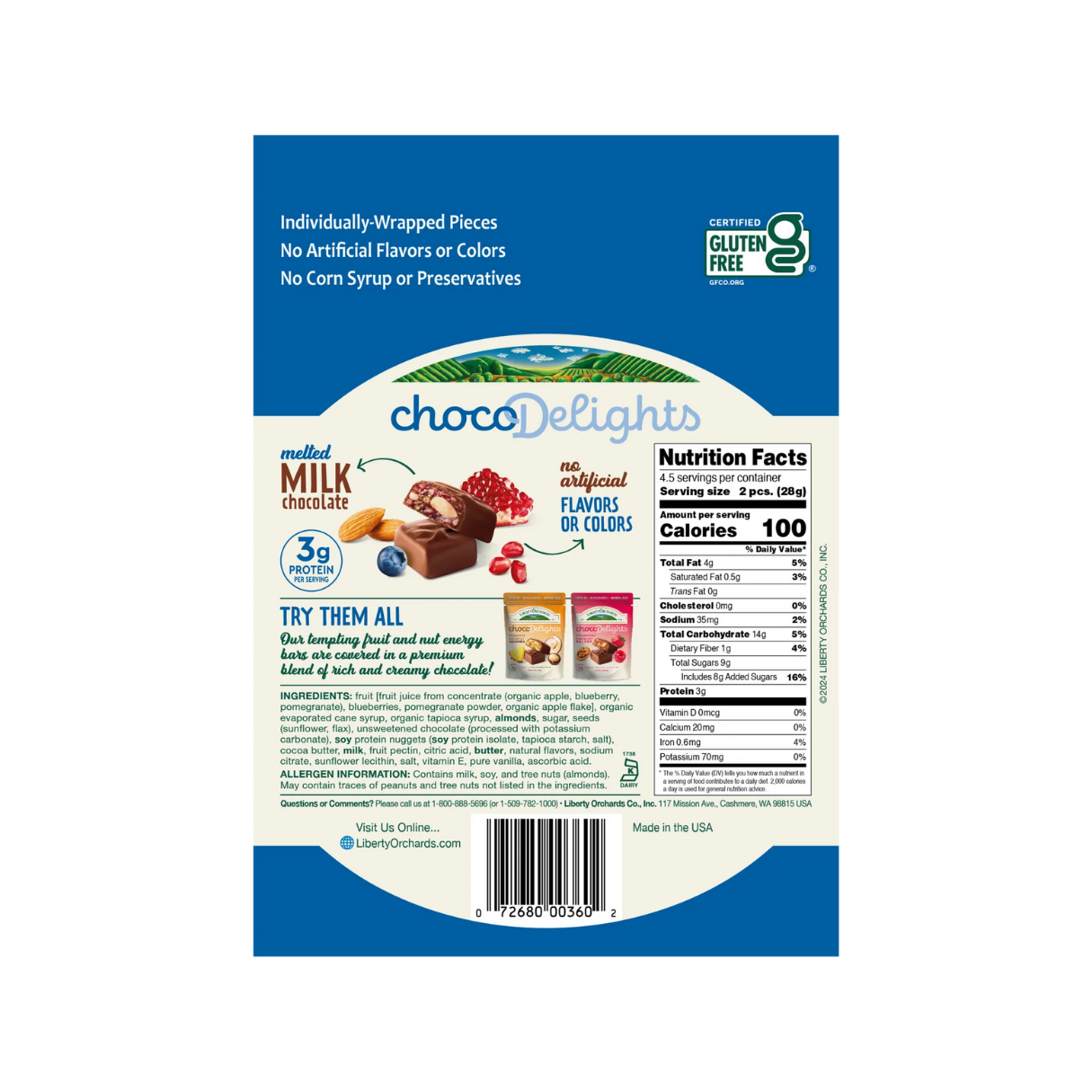 Liberty Orchards Choco Delights Blueberry Pomegranate & Almond Peg Bag 4.5oz - 9ct