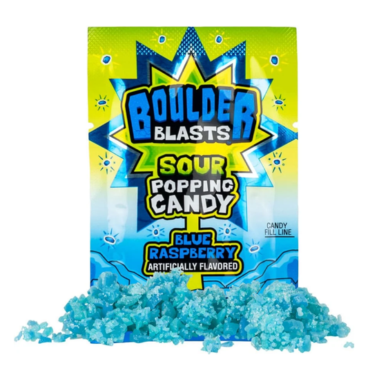 Koko's Boulder Blast Sour Blue Raspberry Popping Candy .35oz - 12ct