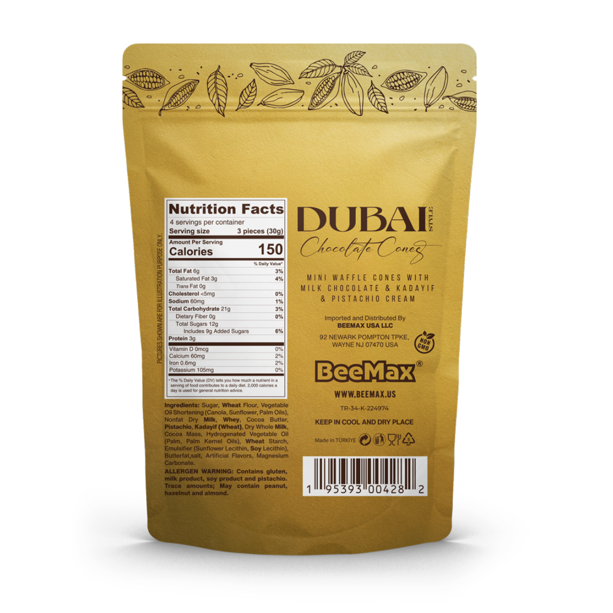 Dubai Chocolates Cones Tiny Bites with Kadayif & Pistachio Cream 4.24oz 1/12ct